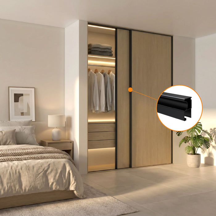 Perfil manija de aluminio para puertas de clóset corredizas en tablero de 15 mm
