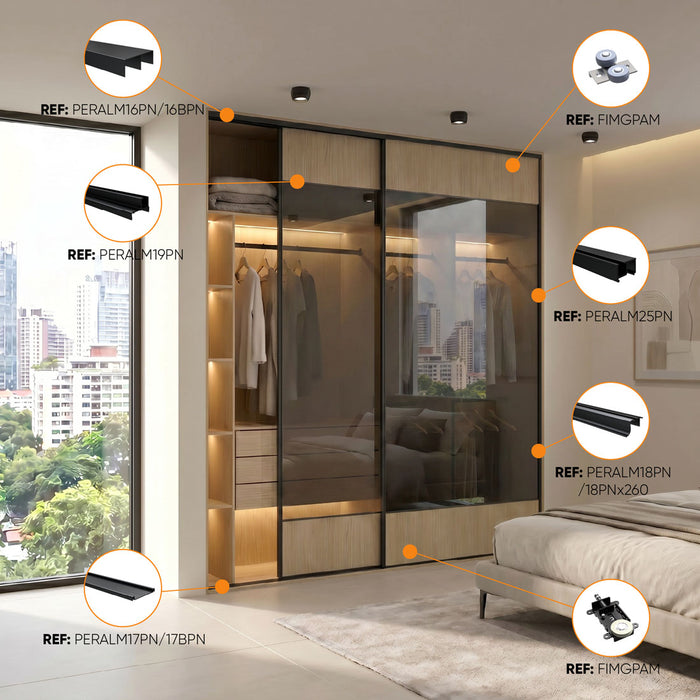 Kit de rodamientos sistema corredizo Amazonas para puerta de clóset