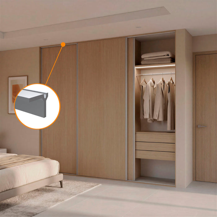 Perfil superior M52 pesado para puertas corredizas de clóset