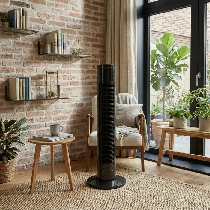 Ventilador de Torre Apex 32, Negro, con Temporizador Incluye Control Remoto