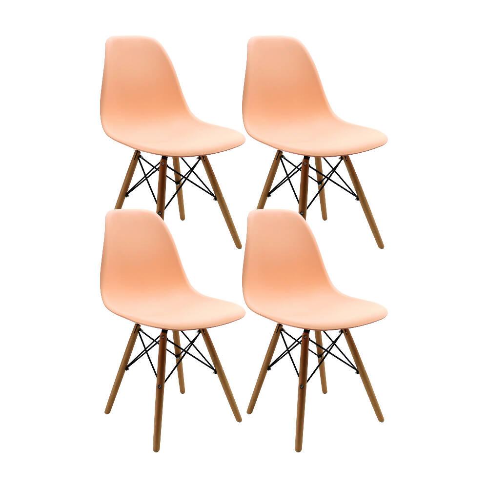 Kit por 4 sillas Eames Patas En Madera para comedor, sala, restaurante - Salmon
