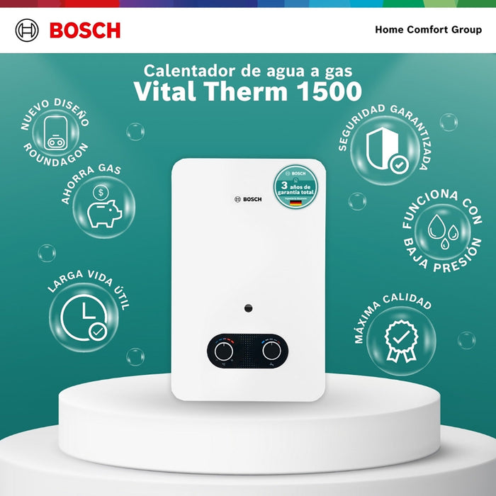 Calentador de agua 5 litros tiro natural de paso a gas propano Vital 1500