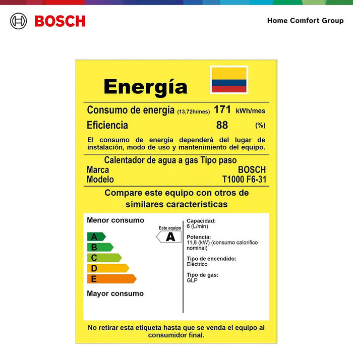 Calentador de agua 6 litros tiro forzado de paso a gas propano Therm 1000 F