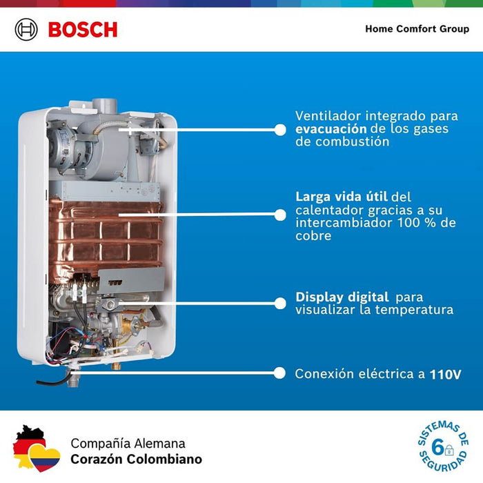 Calentador de agua 6 litros tiro forzado de paso a gas natural Therm 1400 F