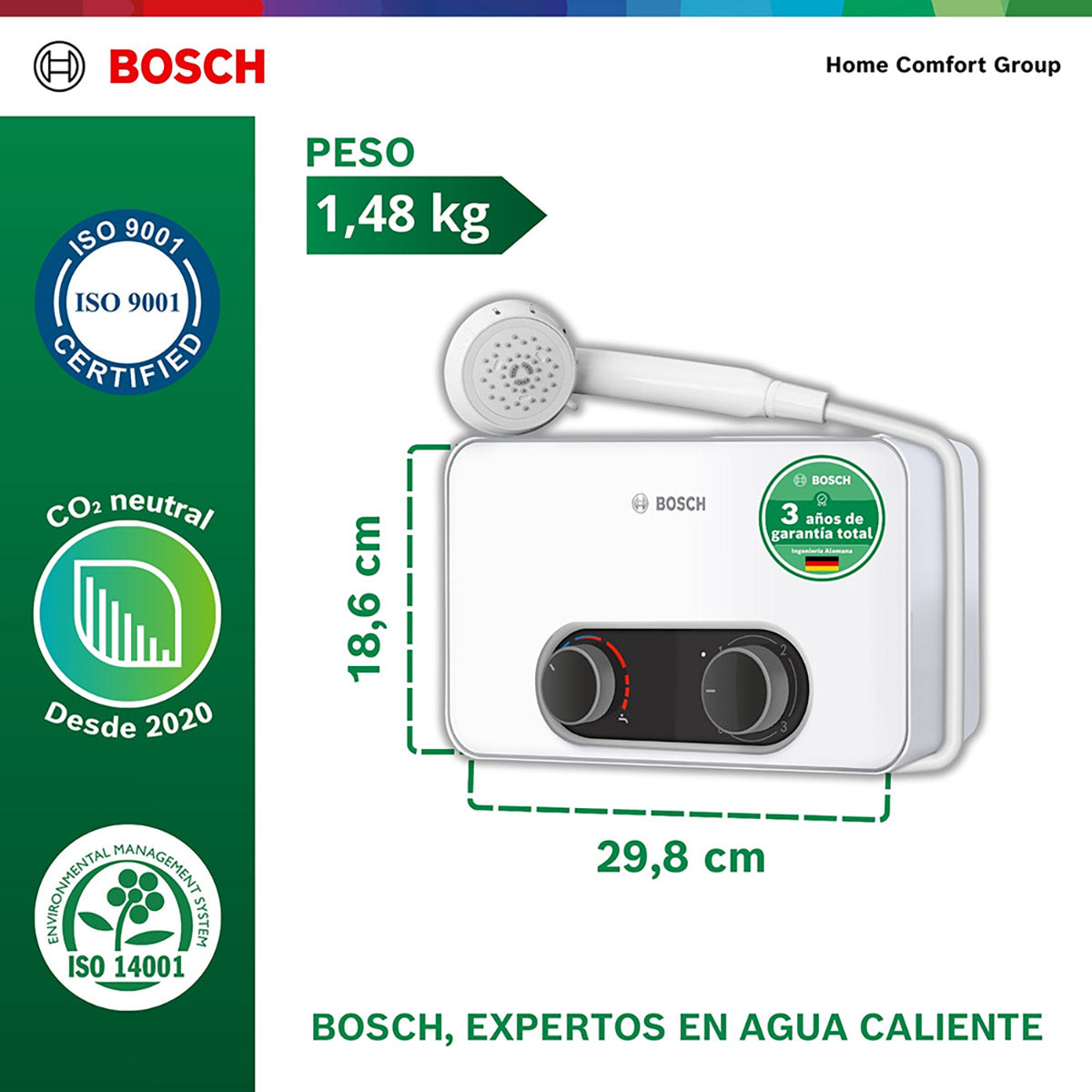 Calentador de agua eléctrico de paso monopunto 5,5 kW a 127 V Tronic 3000 S