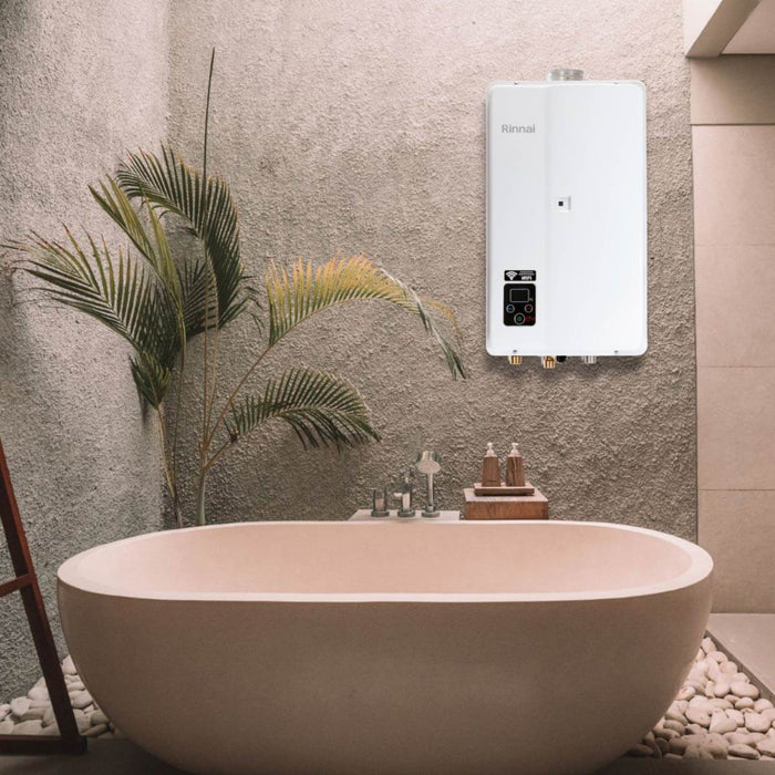 Calentador de paso agua 23 lts a gas natural- Rinnai- Blanco