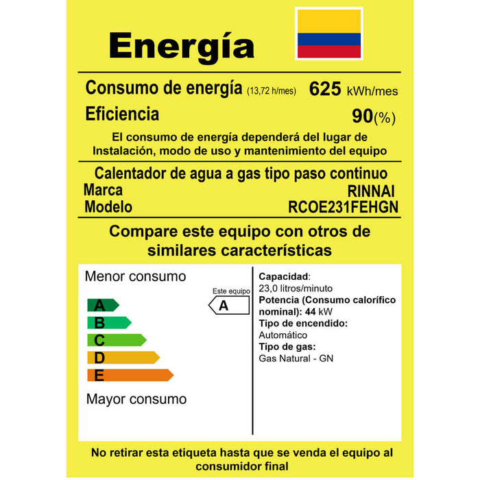 Calentador de paso a gas natural  17 litros marca Rinnai