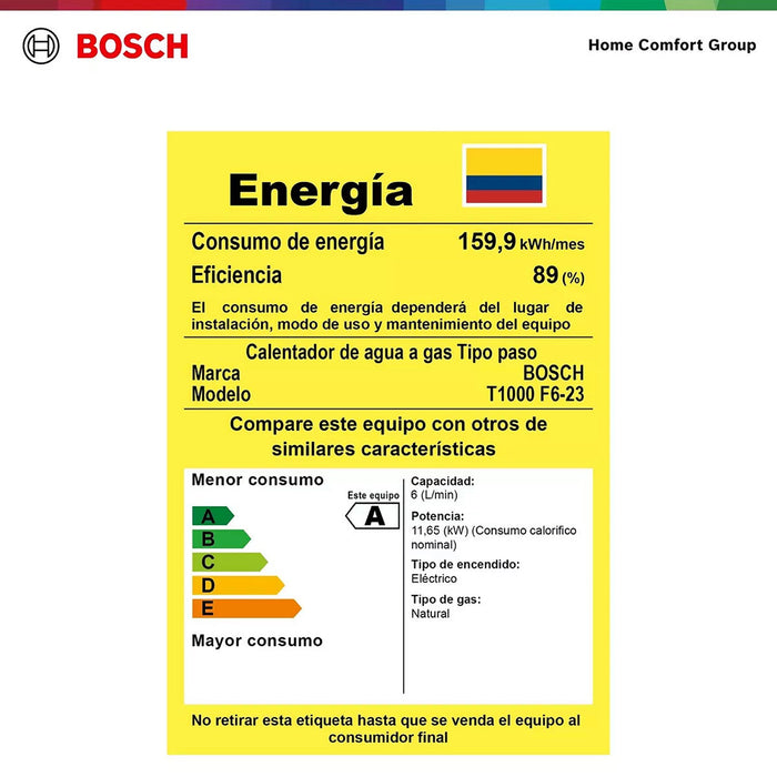 Calentador de agua 6 litros tiro forzado de paso a gas natural Therm 1000 F