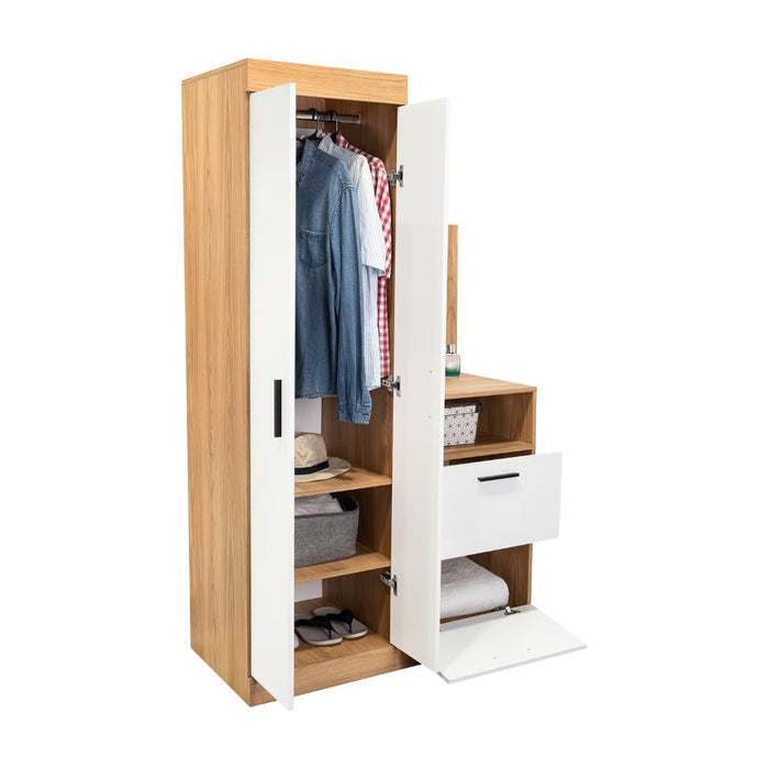 Closet Tocador Praga, Fresno y Blanco, con diseño moderno incluye Espejo