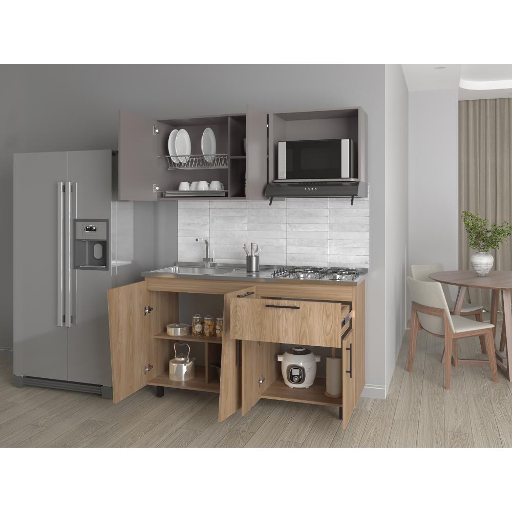 Cocina Integral Emilia, Fresno Europeo y Taupe, Incluye Mesón izquierdo