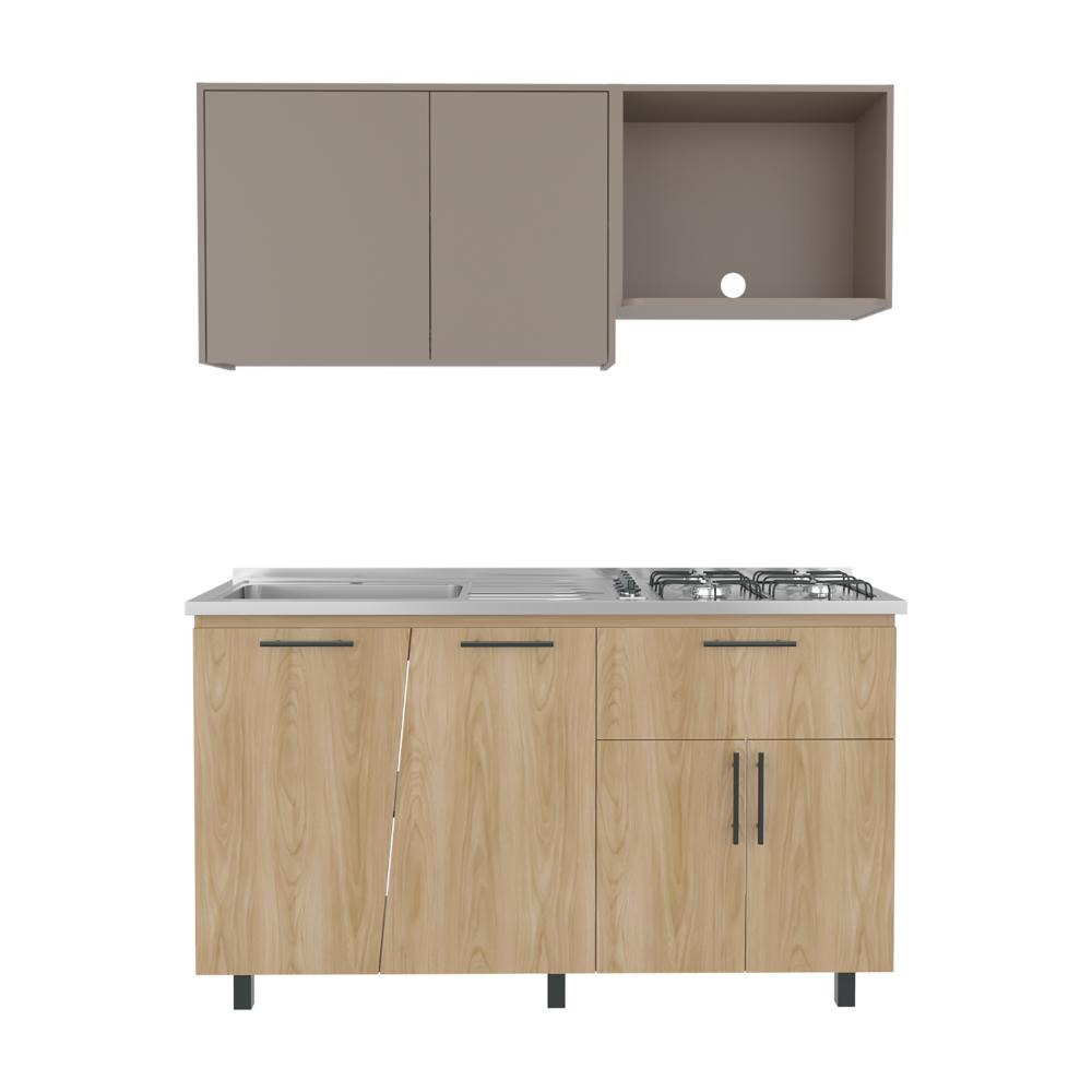 Cocina Integral Emilia, Fresno Europeo y Taupe, Incluye Mesón izquierdo