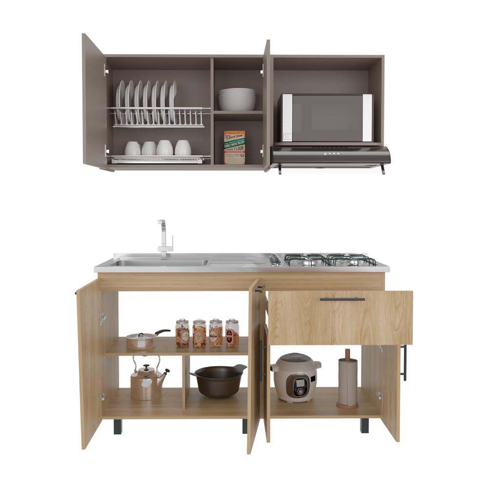 Cocina Integral Emilia, Fresno Europeo y Taupe, Incluye Mesón izquierdo