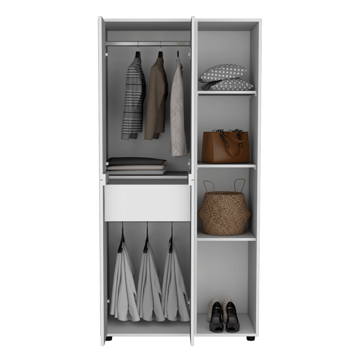 Closet Mandi, Blanco, Con Dos Tubos y Un Cajon Deslizable