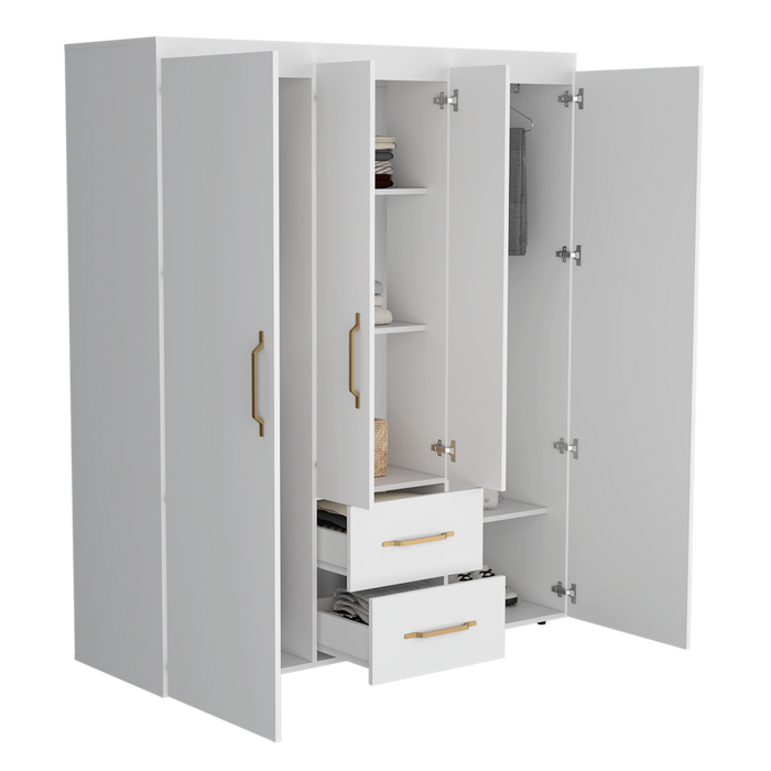 Closet Eco Golden, Blanco y Dorado, Variedad de Entrepaños y Cuatro Puertas Abatibles