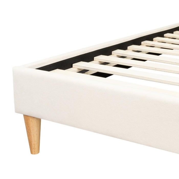 Cama Doble Tania, Gris Crema, madera roble tapizada