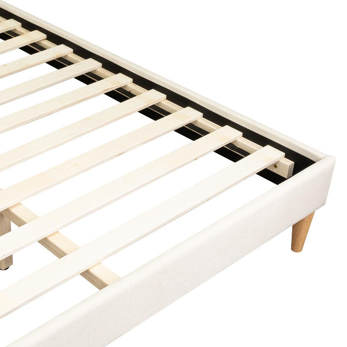 Cama Doble Tania, Gris Crema, madera roble tapizada