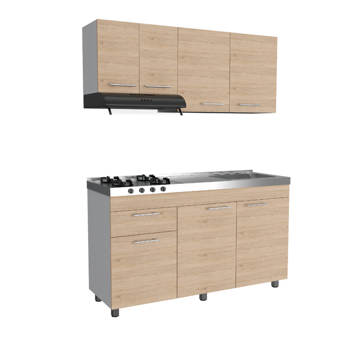 Cocina Integral Ameralto, Beige y Blanco con  Mesón Derecho y Campana