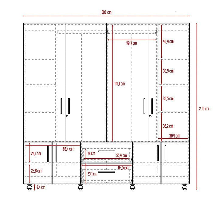 Closet Dallas, Wengue, con Ocho Puertas Abatibles y Dos Cajones Organizadores