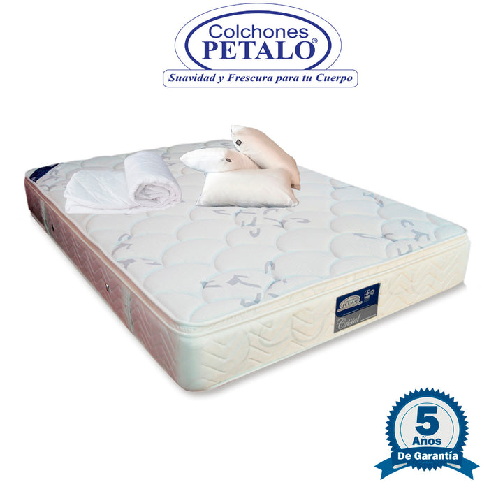 Colchón pétalo cristal 120x190x23 cm incluye 1 almohada silic+ 1 protector para colchón + 1 cobija personal