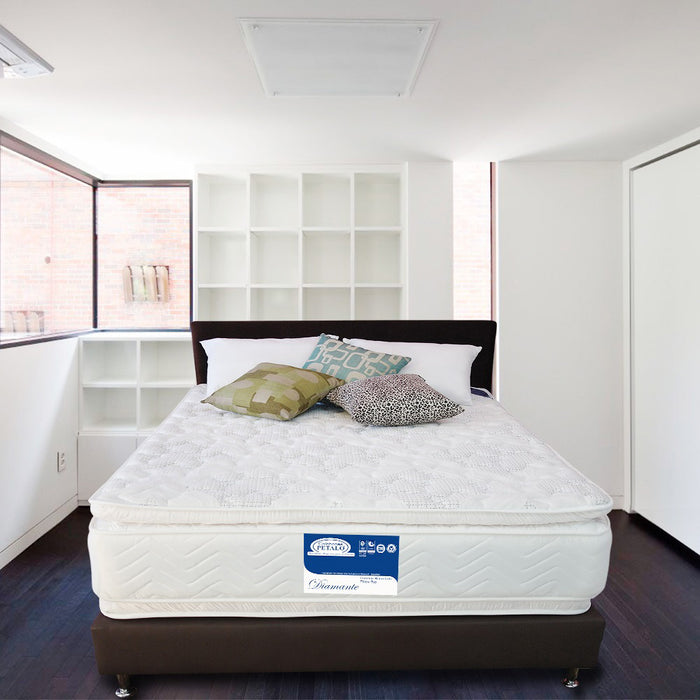 Colchón pétalo diamante 160x190x30 cm incluye 2 almohadas silic+ 1 protector para colchón + 1 cobija personal