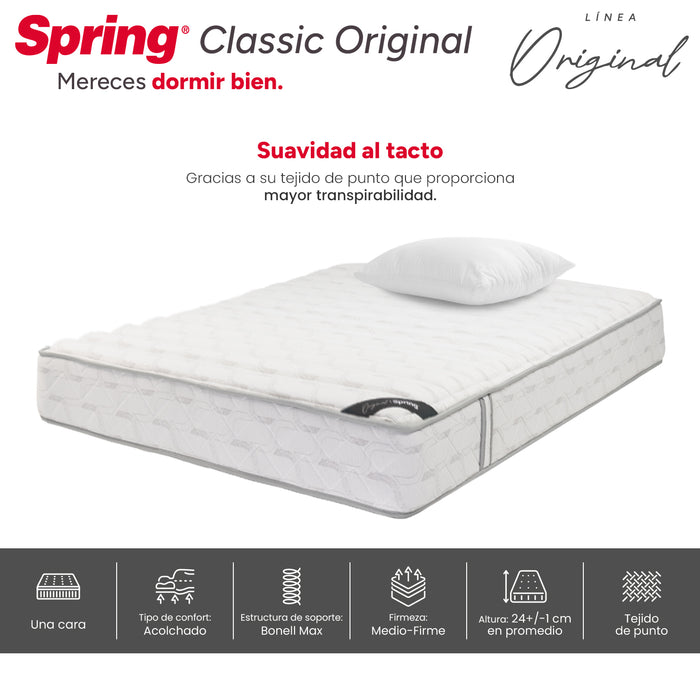 Combo colchón spring classic original sencillo 100x190 cm + set almohada siliconada.