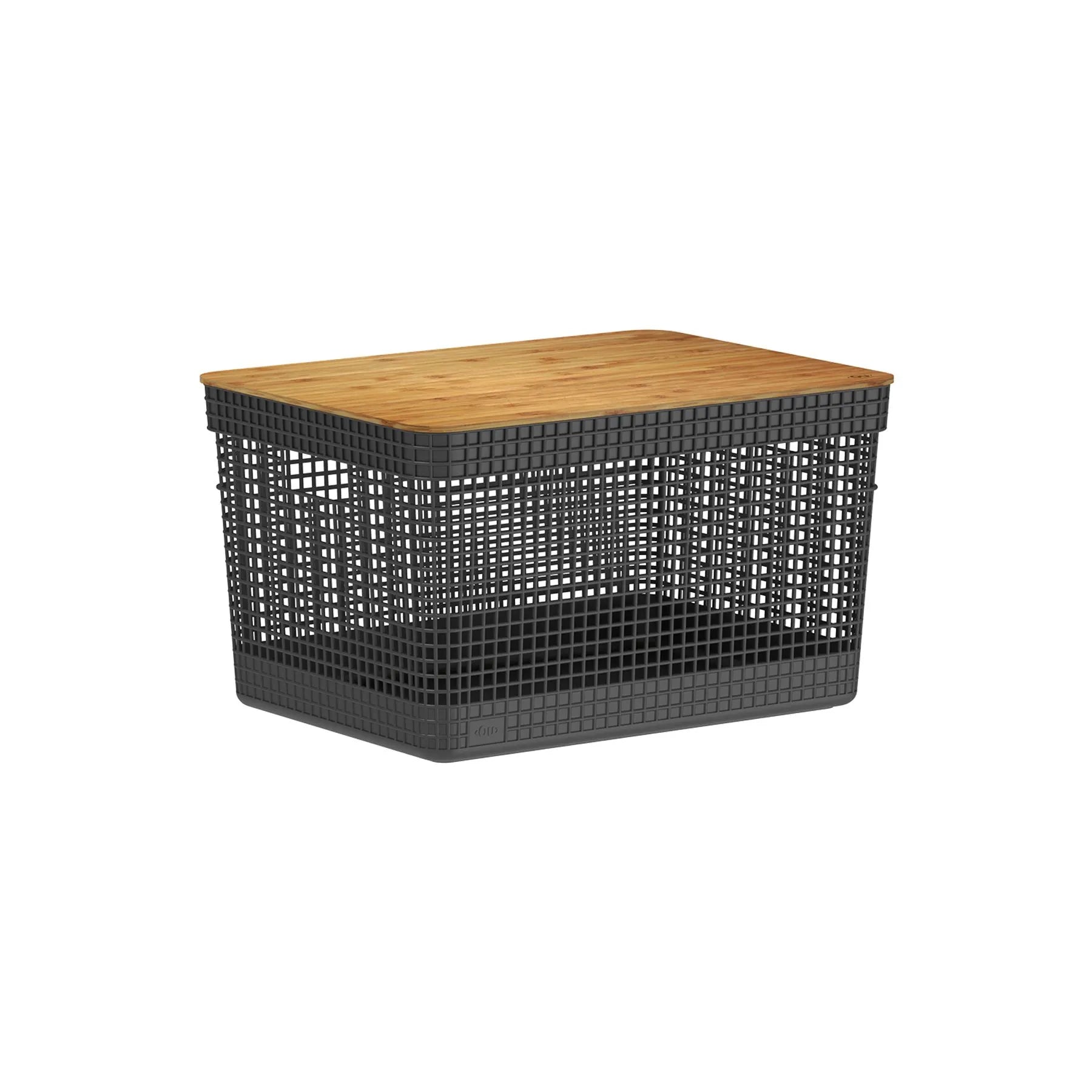 Cesta grid con tapa de bambú de 20 litros color negro