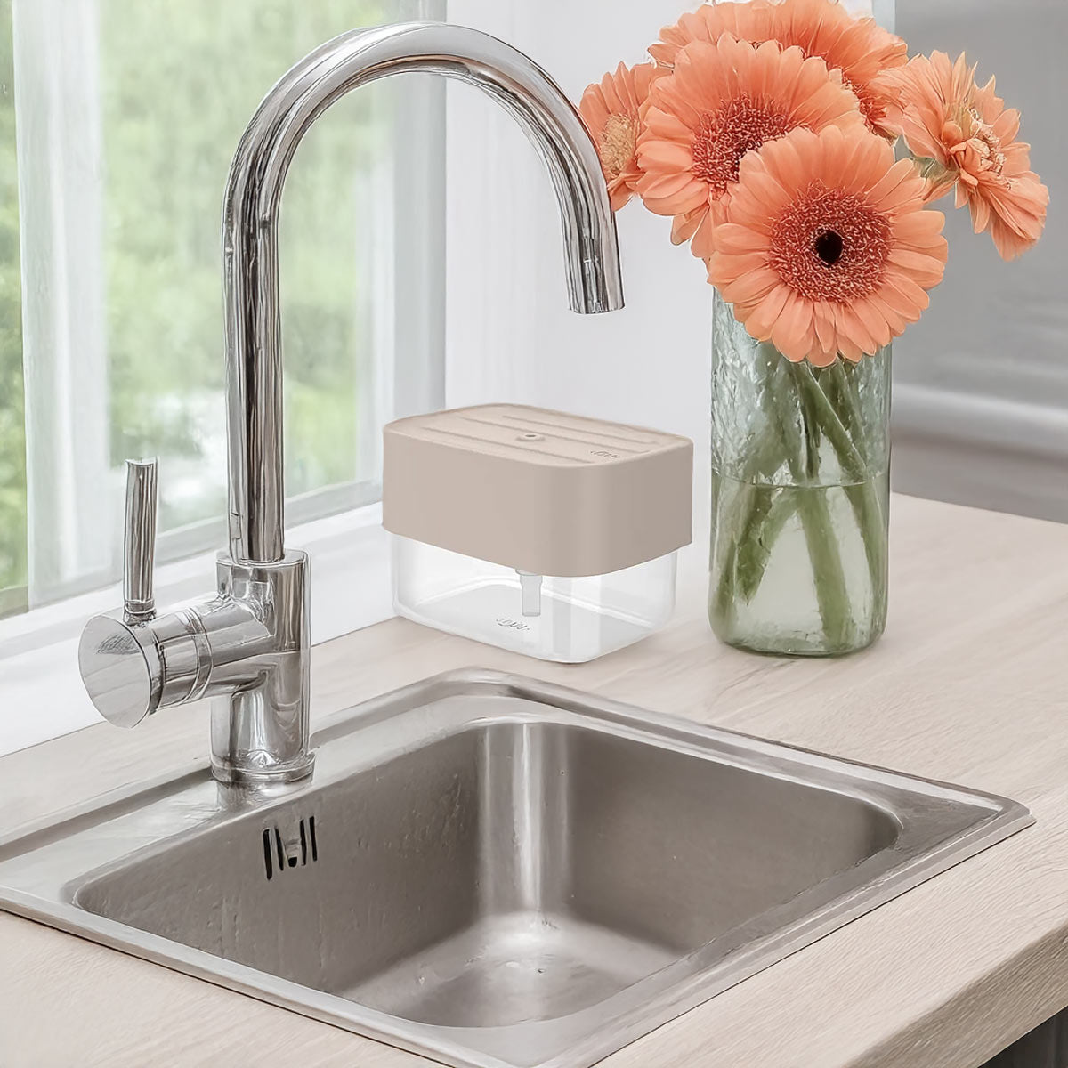 Dispensador para detergente y esponja trium color beige