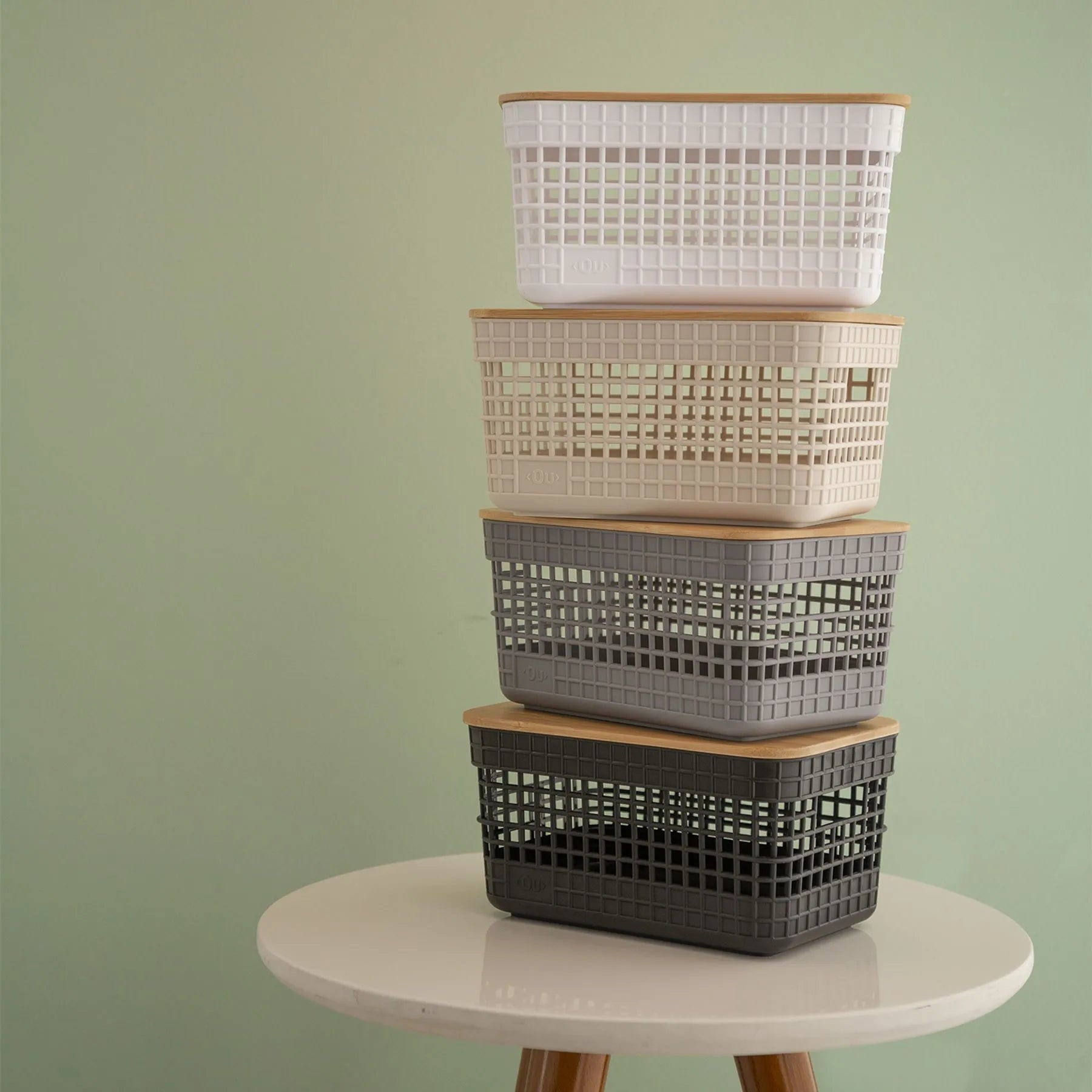 Cesta grid con tapa de bambú de 2.5 litros color negro