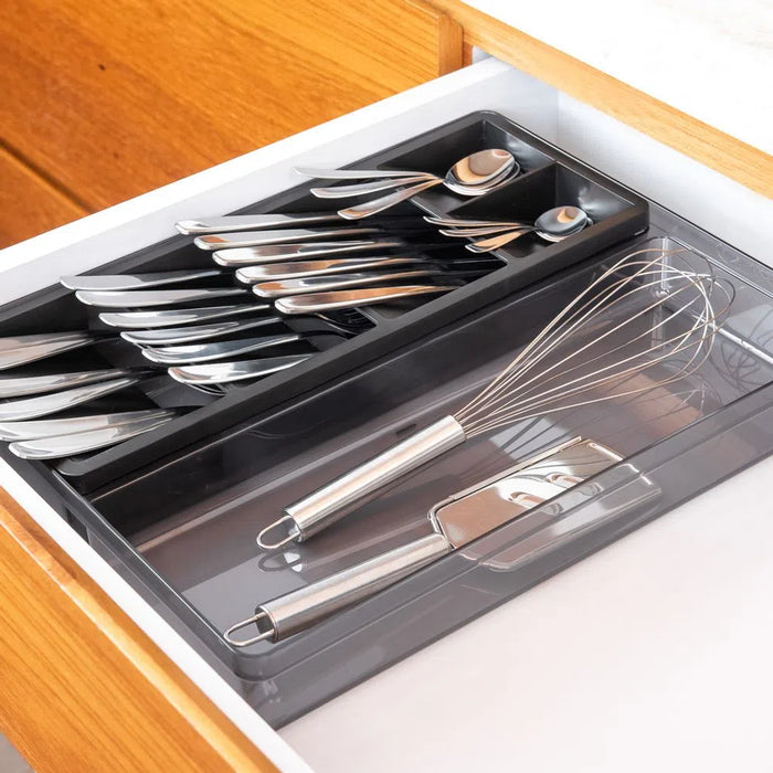 Organizador de utensillos y cubiertos clear color negro.