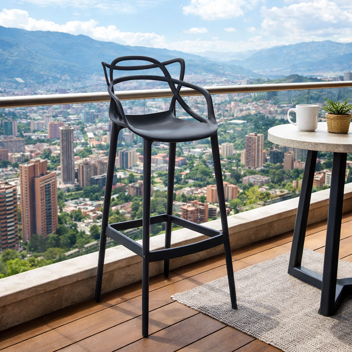 Silla para Bar Palermo, Negro, con Reposa Pies Doble Proposito