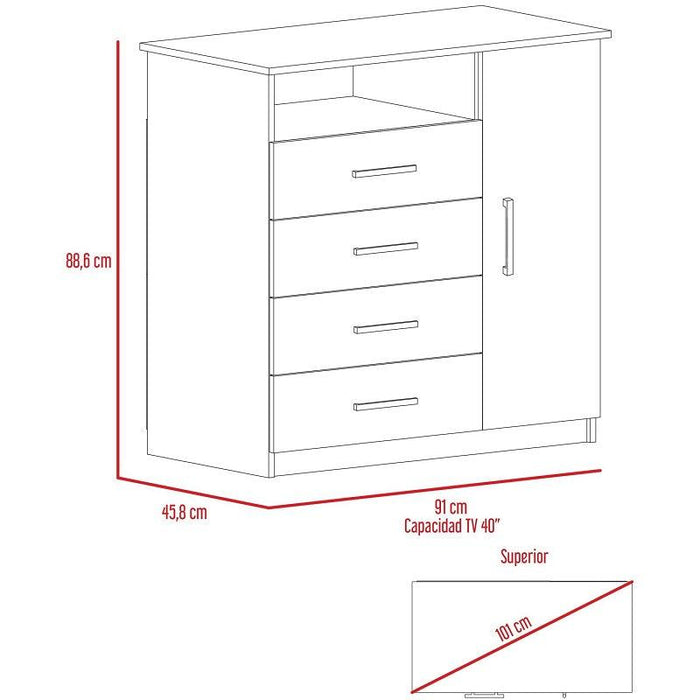 Organizador Barlovento, Beige y Blanco con Cuatro Cajones y una puerta X2