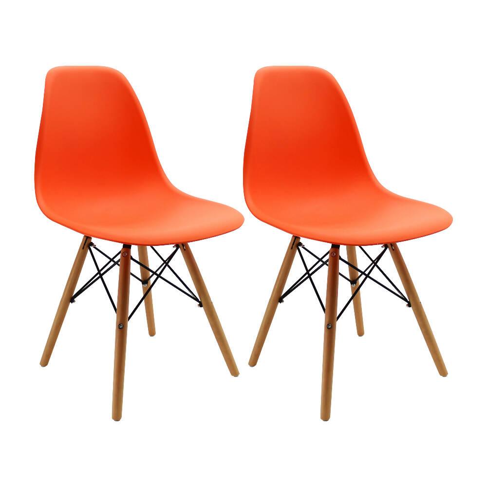 Kit por 2 sillas Eames Patas En Madera para comedor, sala, restaurante - Naranjas