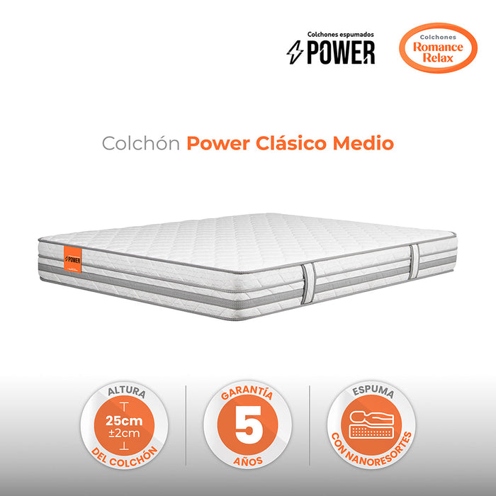 Colchón Power Clasico Medio 140X190X025, Doble