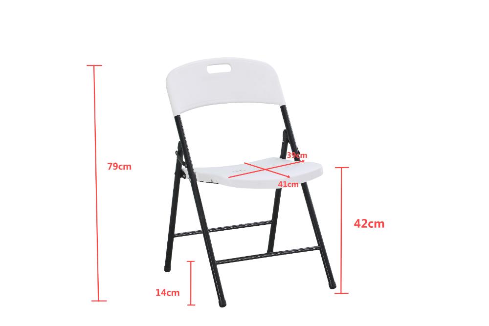 Silla Plegable Dako, Blanco, espaldar y asiento en material plastico y patas metálicas