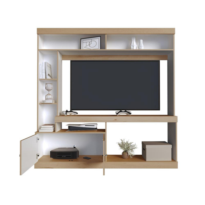 Mesa Para Tv Roy, Café Claro y Blanco, Con Espacio Para Televisor de 55"