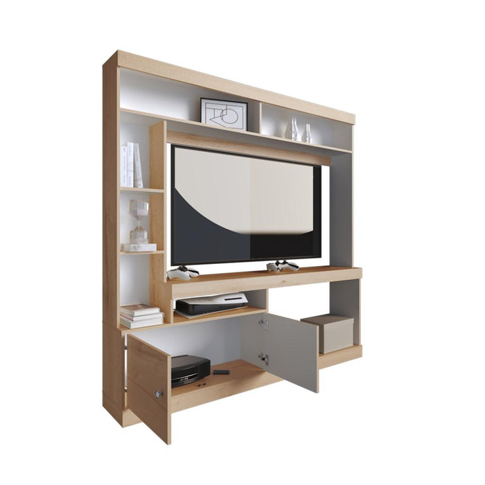 Mesa Para Tv Roy, Café Claro y Blanco, Con Espacio Para Televisor de 55"