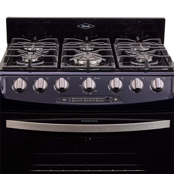 electrodomestico cocina estufa piso en cristal 76 cm gas propano negro haceb 9003525 mp madecentro