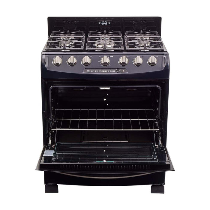electrodomestico cocina estufa piso en cristal 76 cm gas propano negro haceb 9003525 mp madecentro
