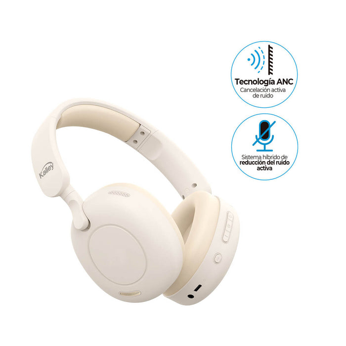 Audífonos de diadema inalámbricos bluetooth Over cancelación de ruido crema marca Kalley