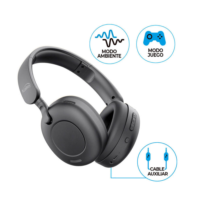 Audífonos de diadema inalámbricos bluetooth Over cancelación de ruido negro marca Kalley
