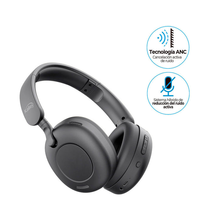 Audífonos de diadema inalámbricos bluetooth Over cancelación de ruido negro marca Kalley