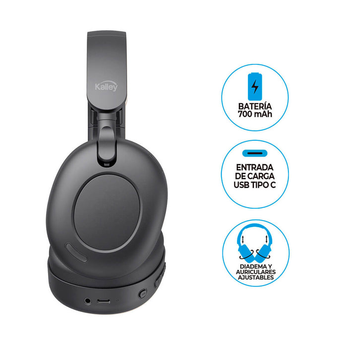 Audífonos de diadema inalámbricos bluetooth Over cancelación de ruido negro marca Kalley
