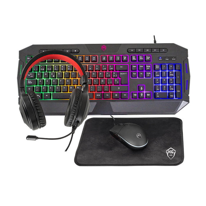 Combo kalley alámbrico teclado + mouse + audífonos + pad mouse gaming negro marca Kalley