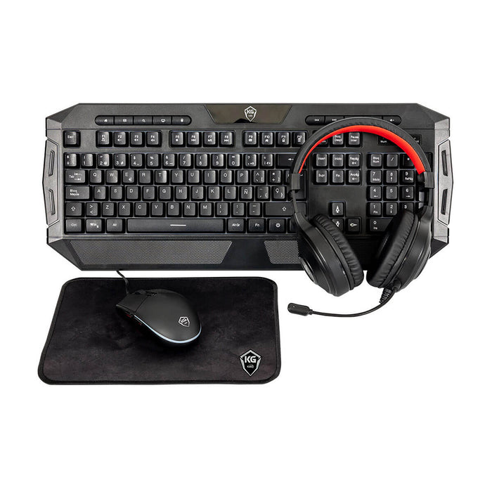 Combo kalley alámbrico teclado + mouse + audífonos + pad mouse gaming negro marca Kalley