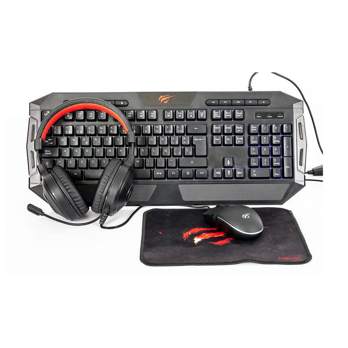Combo kalley alámbrico teclado + mouse + audífonos + pad mouse gaming negro marca Kalley