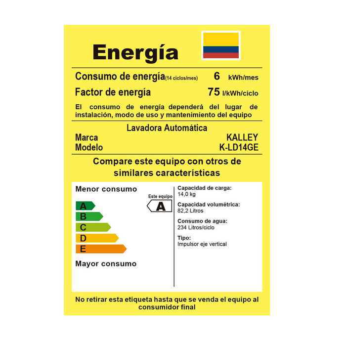 Lavadora carga Superior 14 Kilos Gris Marca Kalley
