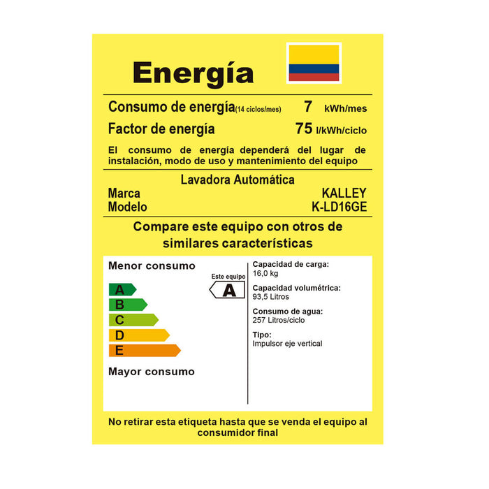 Lavadora carga Superior 16 Kilos gris marca Kalley