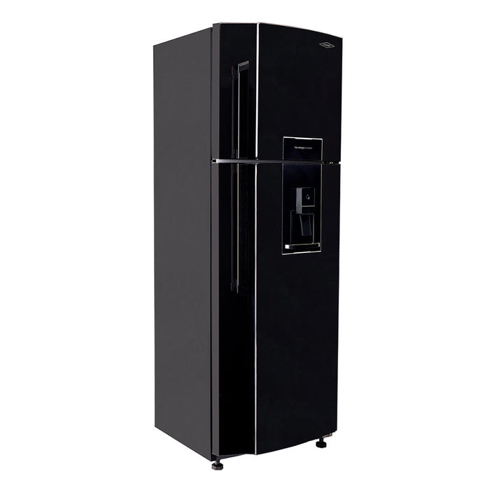Nevera 311L No Frost con dispensador de agua, manija externa, color negro cósmico, tecnología Inverter