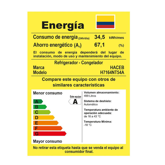 electrodomestico refrigeracion nevera no frost 311l inverter manija integrada negro esmeralda haceb 9003439 mp madecentro