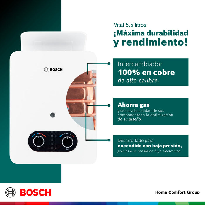 electrodomesticos climatizacion calentadoragua 5 5 l tiro natural paso gas propano vital 1500 bosch bosch ltda calbos030 mp madecentro
